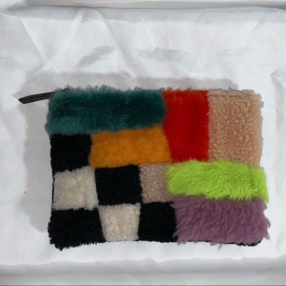 PRIMECUT hand pieced "Playground" shearling clutch POUCH - Picture 2 of 7